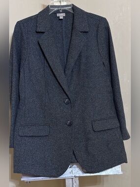 J. Jill Stretch Tweed Dark Charcoal Gray Blazer Sz M